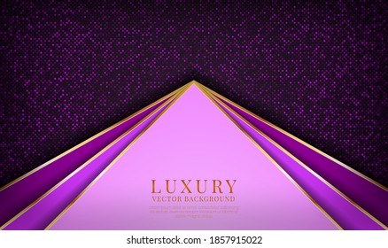 Resumen de fondo de lujo morado con estilo de líneas doradas. Superponer las capas en el espacio oscuro con la decoración de puntos brillantes. Elementos modernos de plantilla gráfica para banner, volante, tarjeta, portada o folleto