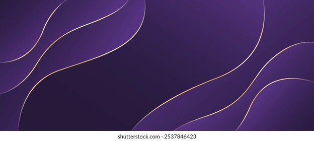 Abstract purple luxury background with gold lines. Elegant wave modern wallpaper. Template banner background for sales, ads, events, awards, web, pages, and others