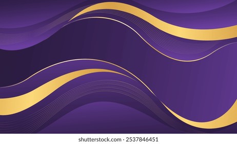 Abstract purple luxury background with gold lines. Elegant wave modern wallpaper. Template banner background for sales, ads, events, awards, web, pages, and others