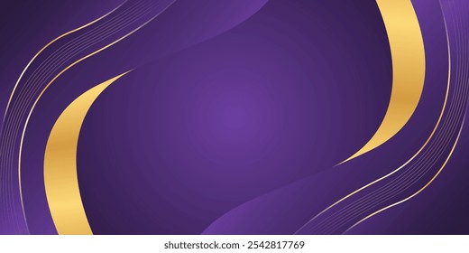 Abstract purple luxury background with gold lines. Elegant wave modern wallpaper. Template banner background for sales, ads, events, awards, web, pages, and others