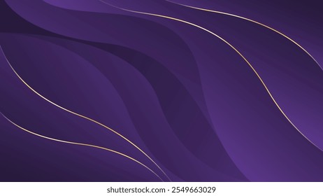 Fundo de luxo roxo abstrato com linhas de ouro. Elegante onda papéis de parede modernos. Adequado para modelos, banners, cartões, vendas, anúncios, eventos, prêmios, web e páginas