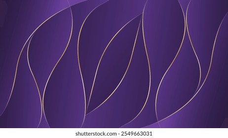 Abstract purple luxury background with gold lines. Elegant wave modern wallpapers. Suitable for templates, banners, cards, sales, ads, events, awards, web and pages