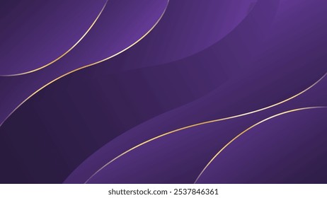 Fundo de onda de luxo roxo abstrato com linhas de ouro. Papéis de parede modernos elegantes. Adequado para modelos, banners, cartões, vendas, anúncios, eventos, prêmios, web e páginas