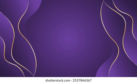 Abstract purple luxury wave background with gold lines. Elegant modern wallpapers. Suitable for templates, banners, cards, sales, ads, events, awards, web and pages