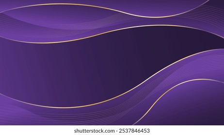 Abstract purple luxury wave background with gold lines. Elegant modern wallpapers. Suitable for templates, banners, cards, sales, ads, events, awards, web and pages