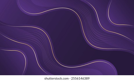 Abstract purple luxury wave background with gold lines. Elegant modern wallpaper. Suitable for templates, banners, cards, sales, ads, events, awards, web and pages