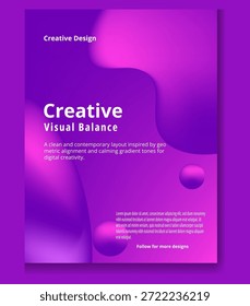 La Plantilla Abstractas de gradientes púrpura y magenta muestra un diseño limpio y contemporáneo con Formas geométricas fluidas y texto blanco contrastante que enfatiza el equilibrio visual para la creatividad digital y los proyectos de diseño modernos.
