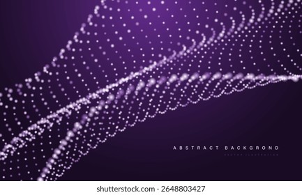 Partículas de malla púrpura Abstractas Curva de onda Superposición de tecnología Red de Ilustración vectorial de fondo digital.