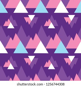 Abstract purple mountains triangles print pattern. Great for modern product design, fabric, wallpaper, backgrounds, invitations, packaging design projects. Surface pattern design.