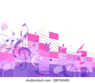 abstract purple musical background with key and notes, signs