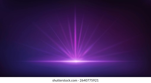 Abstract Purple Neon Background with Bright Ray Halo in Retro Wave Style. Vector clip art for your night party design.