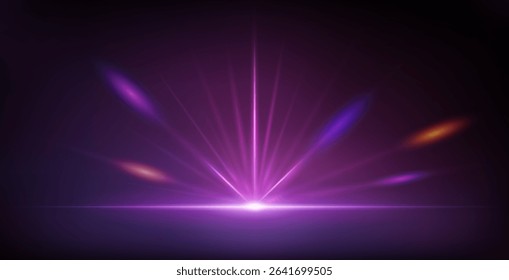 Abstract Purple Neon Background with Bright Ray Halo in Retro Wave Style. Vector clip art for your night party design.