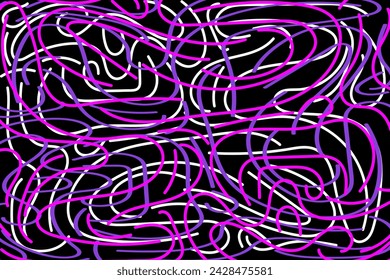 Abstract purple neon light lines and geometry shapes texture. Vector background, pattern.