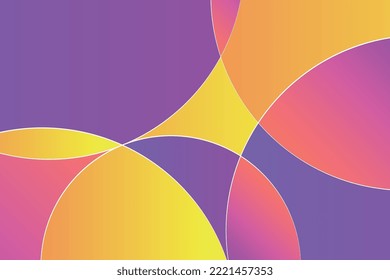 Abstract purple and orange circles shapes decorative background. Vibrant holographic rounded design illustration