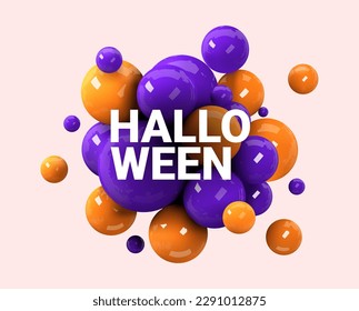 Abstraktes violettes und orangefarbenes Bild von Flugkugeln. Set von realistischen, 3D-Bälle und Blase, Vektorgrafik. Futuristischer Hintergrund für Ihr Design.