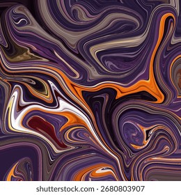 Abstract purple and orange swirl with dynamic contrast. Artistic fluid pattern ideal for backgrounds, design, and creative projects. Keywords: abstract, swirl, vibrant.