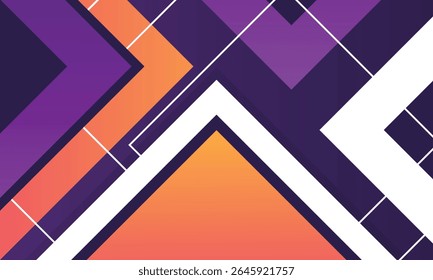 Abstract purple and orange triangle arrow concept 3D background. Overlap shapes geometric pattern. Background square shapes gradient orange and purple color modern. Eps10 