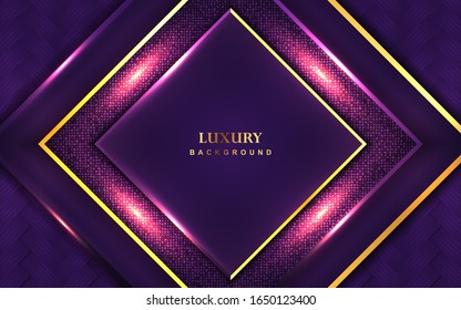 Abstract purple overlapping background a combination with light golden decoration. Luxury and elegant cover background for use element cover, banner, corporate, greeting card