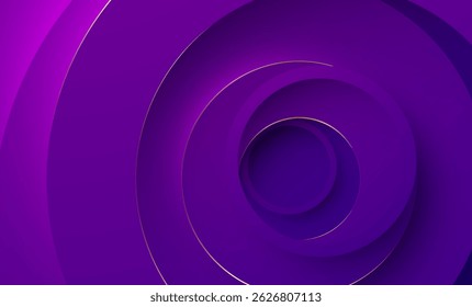 Abstract Purple Paper Cut Background with Circular Layered Design and Gold Edges