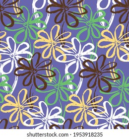 Abstract purple pattern with ink simple flowers