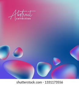 Abstract purple, pink and blue vector trendy background with fluid gradient 3d shapes, liquid colors. Isolated fluid design elements. Lava lamp. For covers, cards, posters and presentation