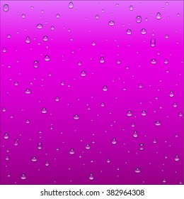 Abstract purple and pink gradient background with clear water drops texture, vector illustration