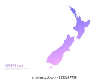 Abstract purple and pink gradient of New Zealand map on white background vector.