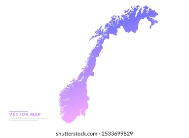 Gradiente roxo e rosa abstrato do mapa da Noruega no vetor de fundo branco.