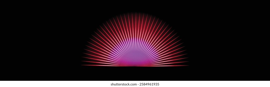 Abstract purple and pink light rays on a black background with lighting effects. Vector illustration