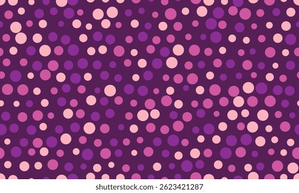 Abstract purple and pink polka dot pattern.  Versatile design ideal for backgrounds, textiles, or playful branding.  Suggests joy, energy, and feminine aesthetics.