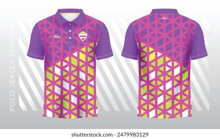 abstract purple pink yellow and green polo jersey sport. Sport uniform in front and back view