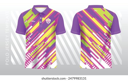 abstract purple pink yellow and green polo jersey sport. Sport uniform in front and back view