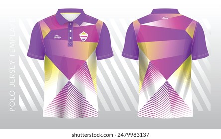 abstract purple pink yellow and green polo jersey sport. Sport uniform in front and back view