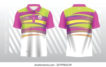 abstract purple pink yellow and green polo jersey sport. Sport uniform in front and back view