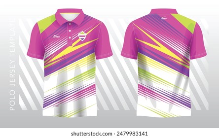 abstract purple pink yellow and green polo jersey sport. Sport uniform in front and back view