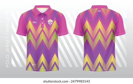 abstract purple pink yellow and green polo jersey sport. Sport uniform in front and back view