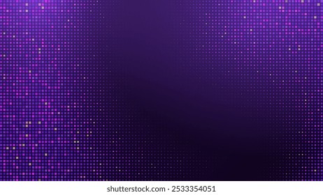 Abstract Purple Pixel Squares Mosaic Texture BG Video Screen. Cyberpunk Game Stream Pattern Background With Square Noise Effect. Futuristic Broadcast Neon Gradient Banner. Vector Illustration.