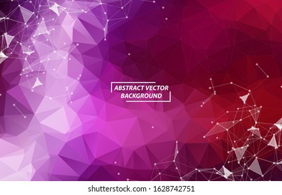 Abstract Purple Polygonal Space Background with Connecting Dots and Lines. Geometric Polygonal background molecule and communication. Concept of science, chemistry, biology, medicine, technology.