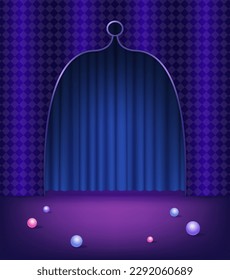 Abstract purple room with arch shape and balls on the floor. Scene for product display mockup presentation