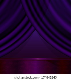 the abstract purple room with the violet drape