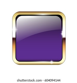 Abstract purple rounded square background with a golden frame, with space for your text. Vector illustration.