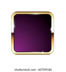Abstract purple rounded square background with a golden frame, with space for your text. Vector illustration.