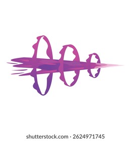 Abstract purple shape is moving fast through colorful rings, leaving a trail
