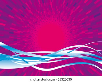 Abstract purple shine background with blue waves