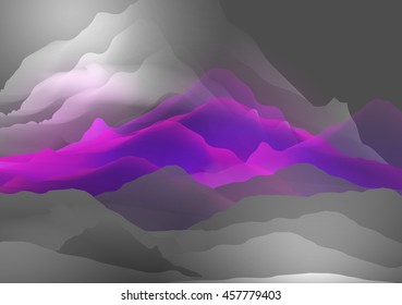 Abstract  Purple Smooth Blurred Mountain Landscape - Vector Illustration