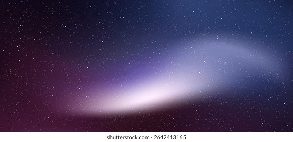 Abstract purple space background with many tiny stars and a bright nebula. Universe and galaxy concept for websites and presentations.