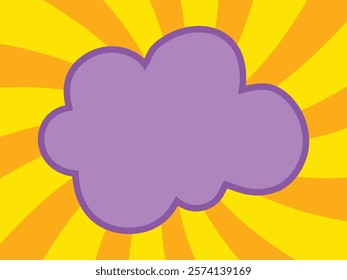 Abstract purple speech bubble with yellow sunburst geometric background 