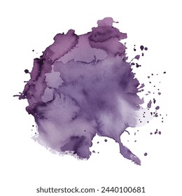 Abstract purple splash of water in watercolor. White background, isolated spot. Hand-drawn vector, brush strokes, splashing of color.