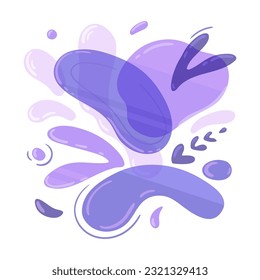 Resumen de la ilustración vectorial de salpicaduras púrpura. Patrón de lavanda surrealista en forma de gotas de agua y corazones sobre fondo blanco. Color de lavanda, concepto estético