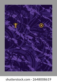 Textura Splatter roxo abstrato com sotaques de ouro e distintivo